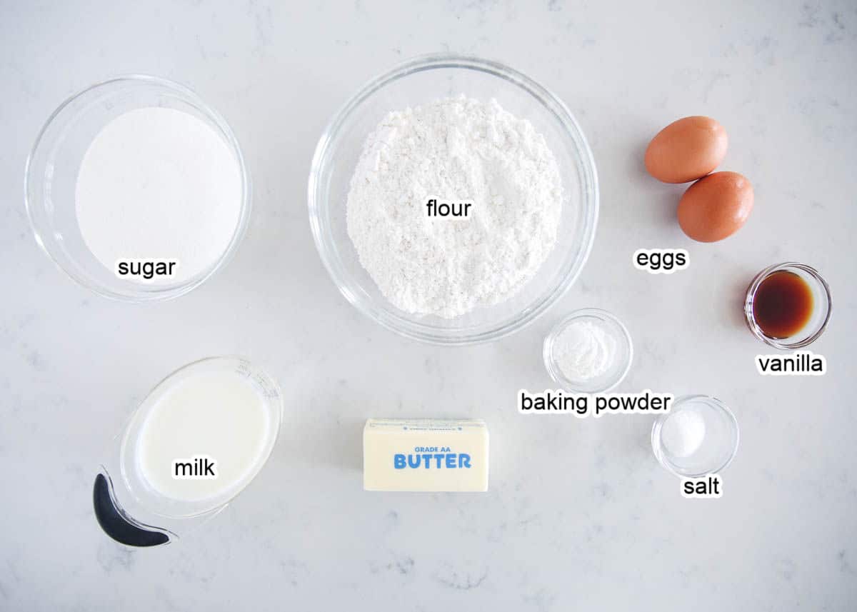 Vanilla cupcake ingredients on counter