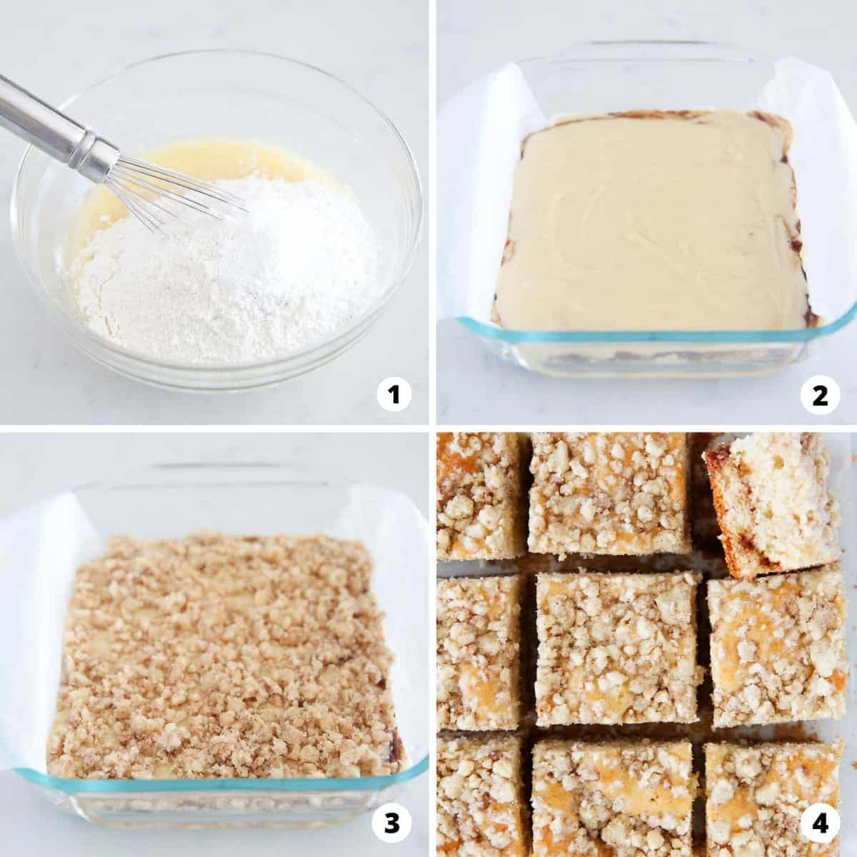 Step by step collage making coffee cake. 