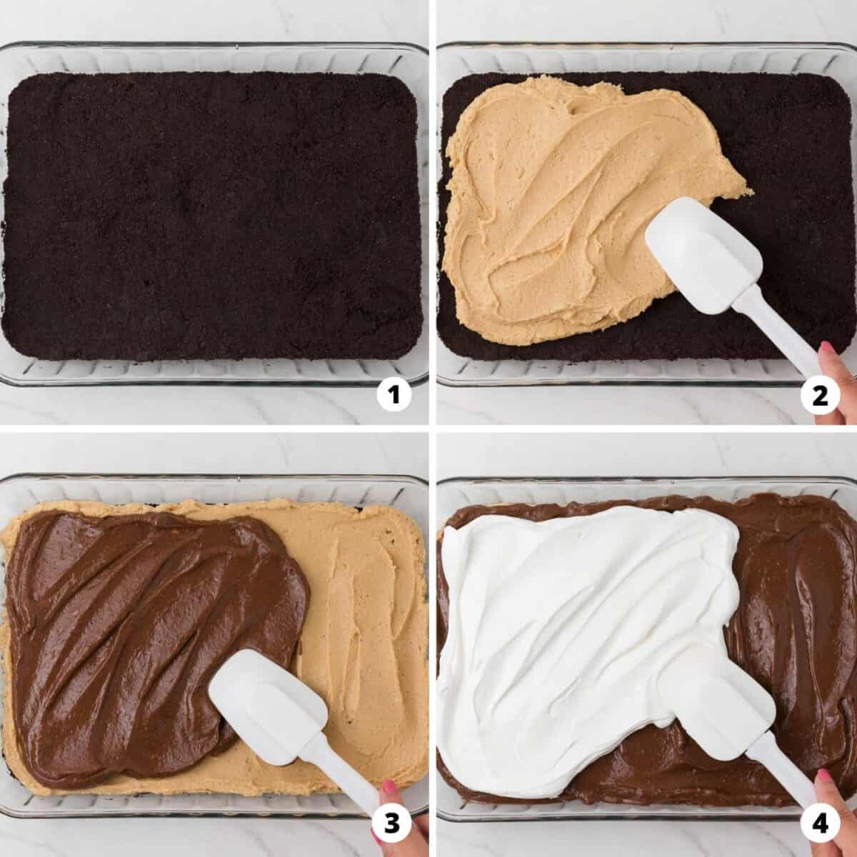 Step by step collage making peanut butter lasagna.