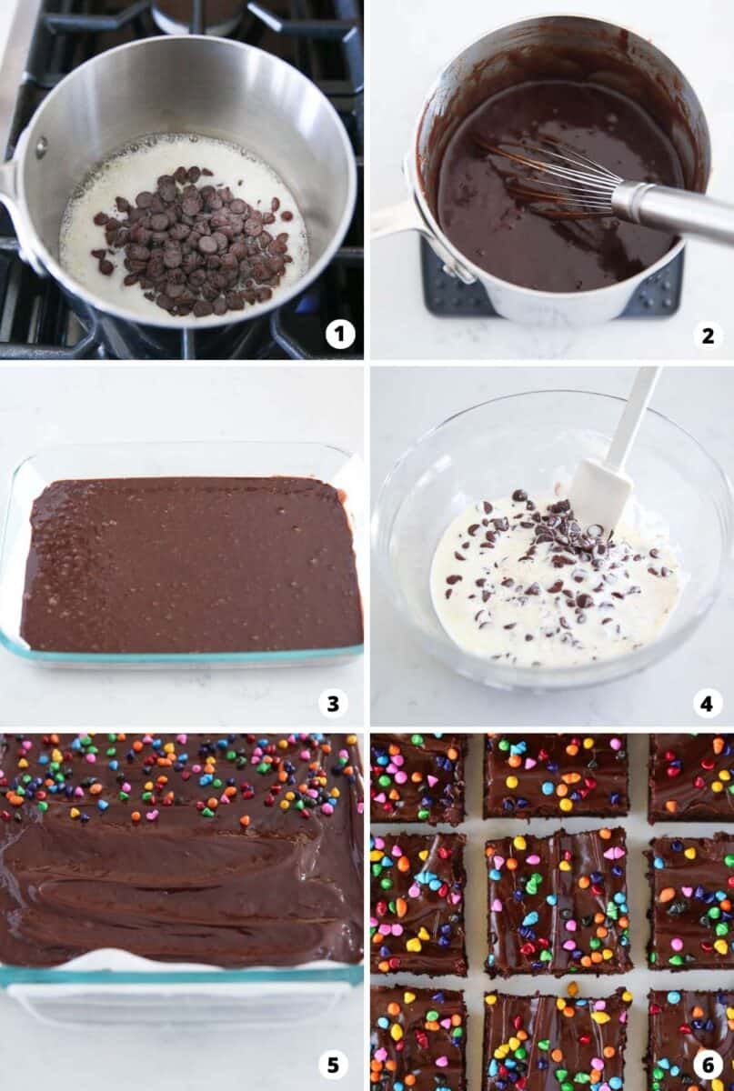 Step by step collage showing how to make cosmic brownies.