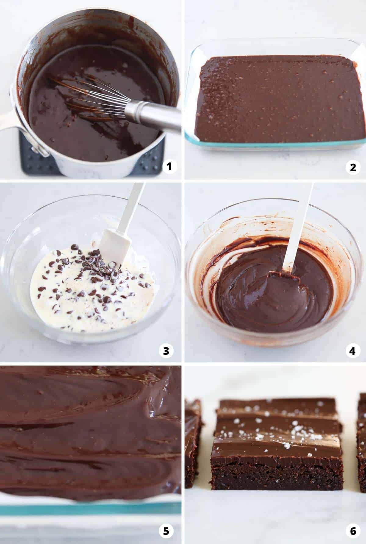 The process of making the ultimate brownies in a six step photo collage.