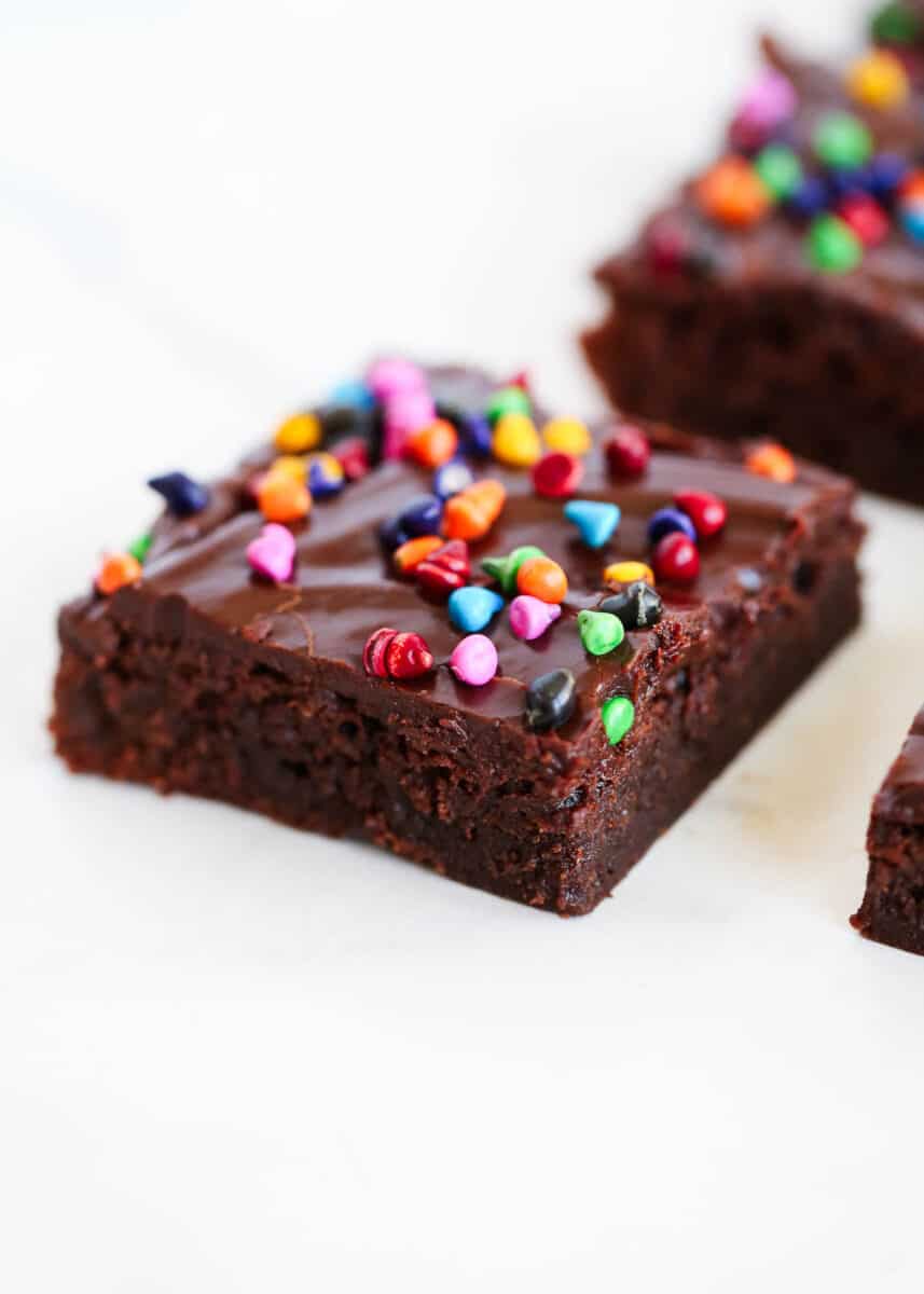 Sliced cosmic brownie on a counter.