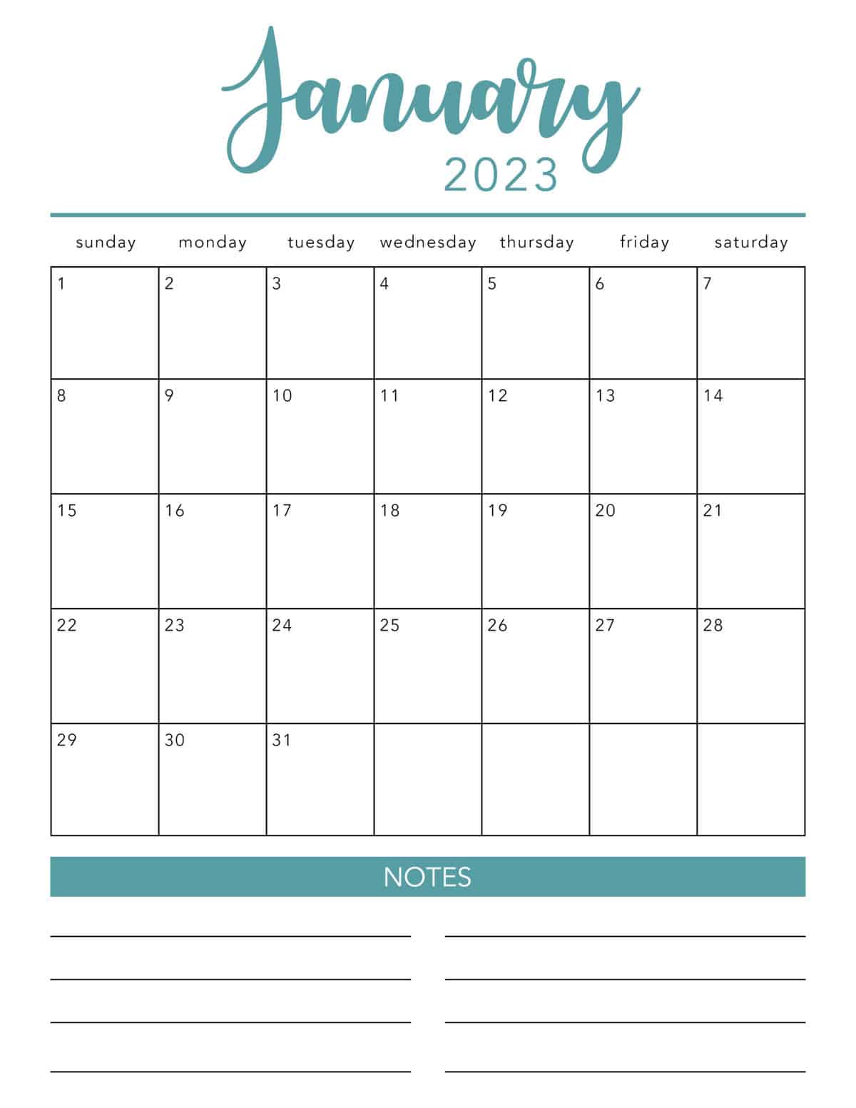 Printable calendar in black and white. 