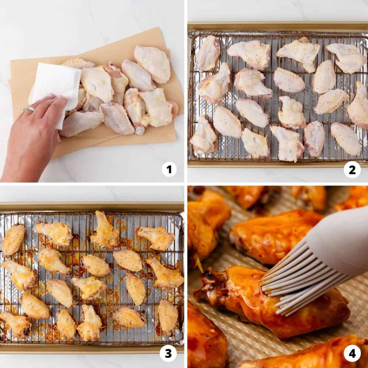 Step by step collage showing how to make teriyaki chicken wings.
