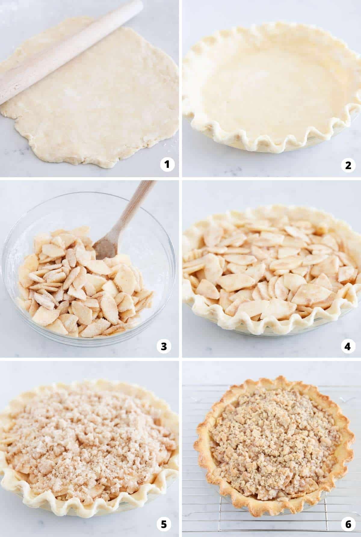 How to make dutch apple pie in a six step collage. 
