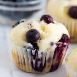 Lemon blueberry muffin on counter.