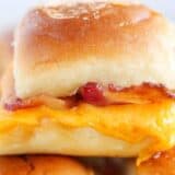 Breakfast slider with cheese and bacon.