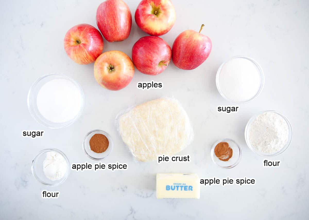 Dutch apple pie ingredients on counter.