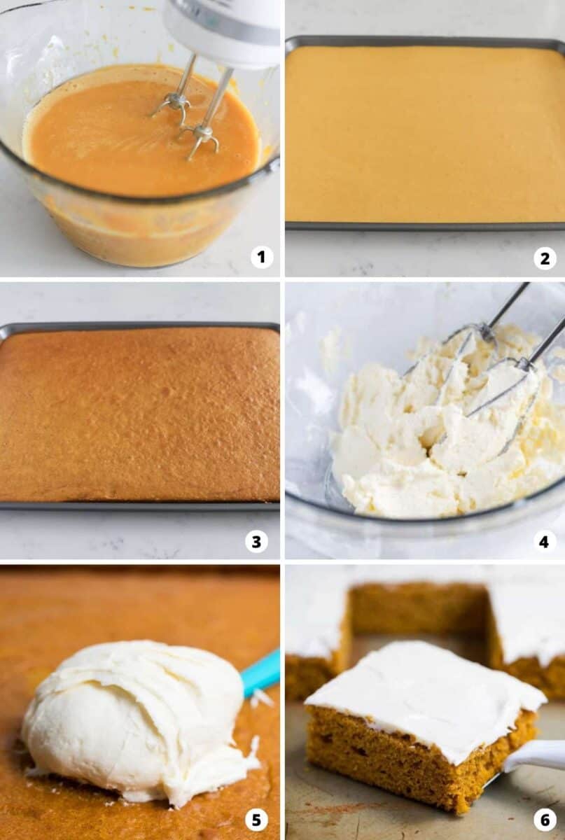 The process of making mini pumpkin cheesecake in a six step photo collage.