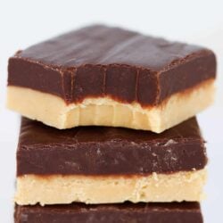 Stack of chocolate peanut butter fudge.