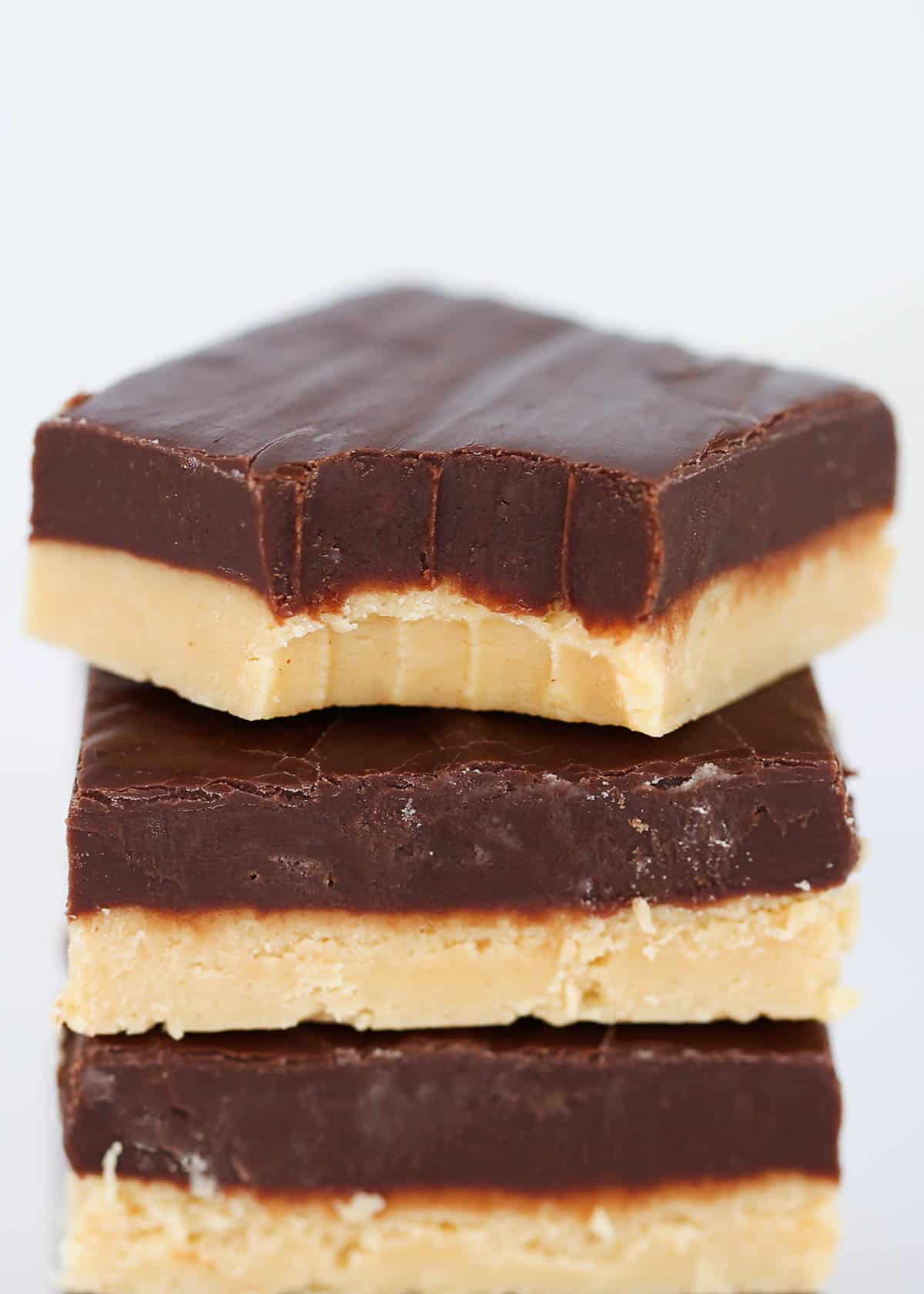Stack of chocolate peanut butter fudge.