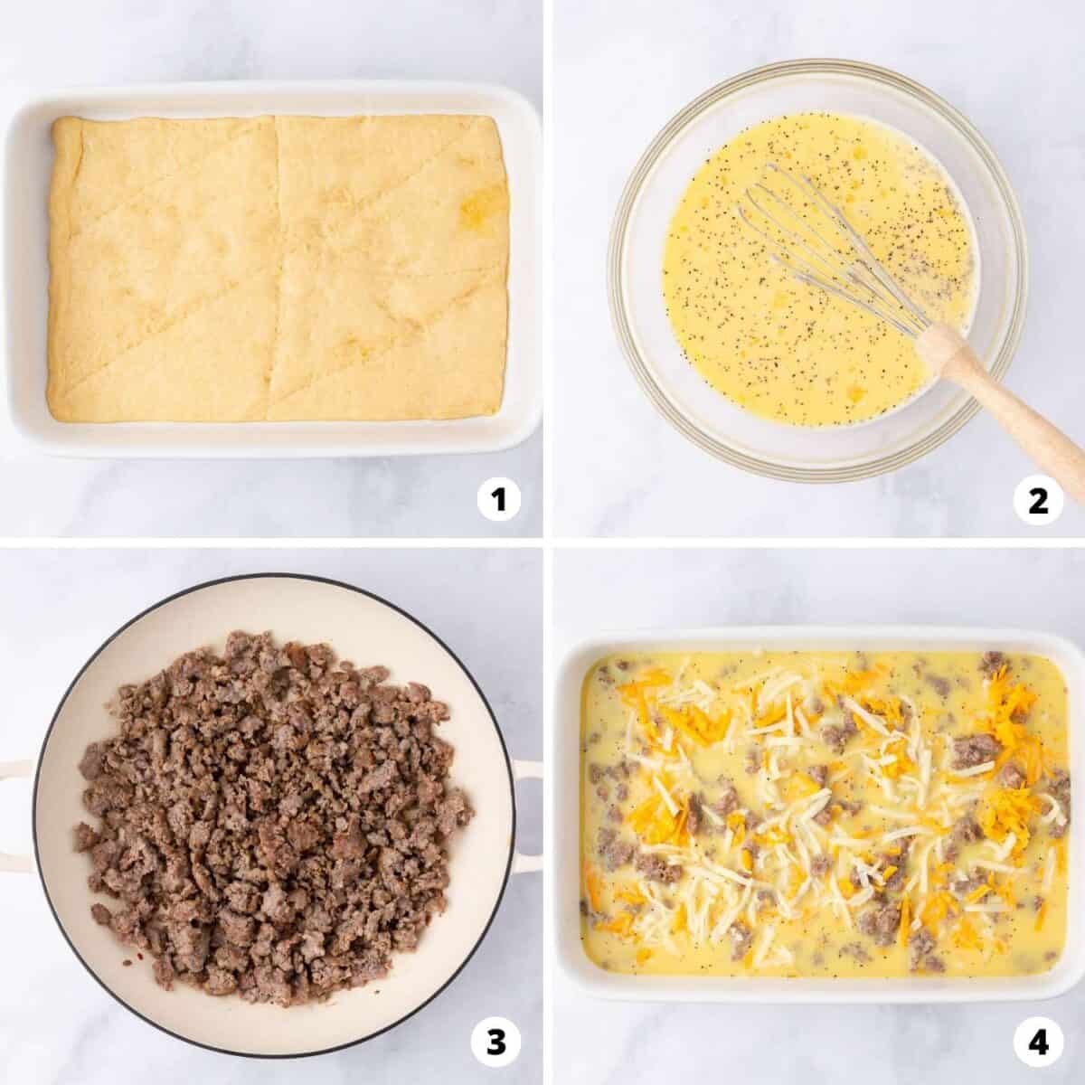 Showing how to make crescent roll breakfast casserole.