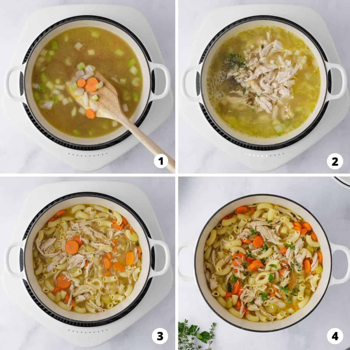 Showing how to make turkey soup in a 4 step collage.
