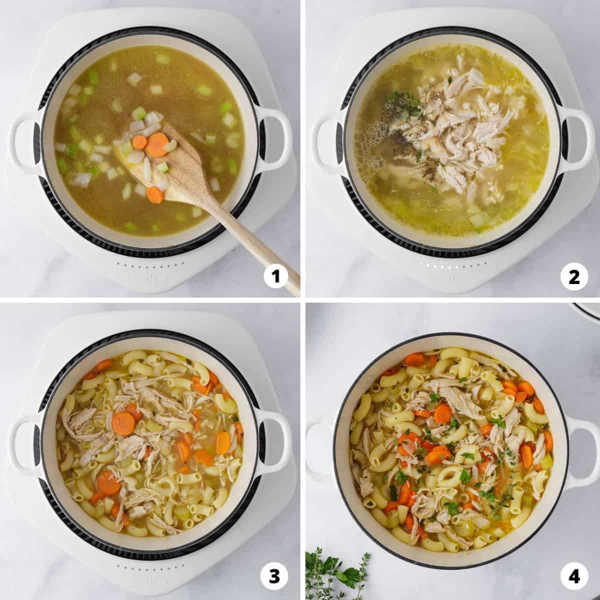 Showing how to make turkey soup in a 4 step collage.