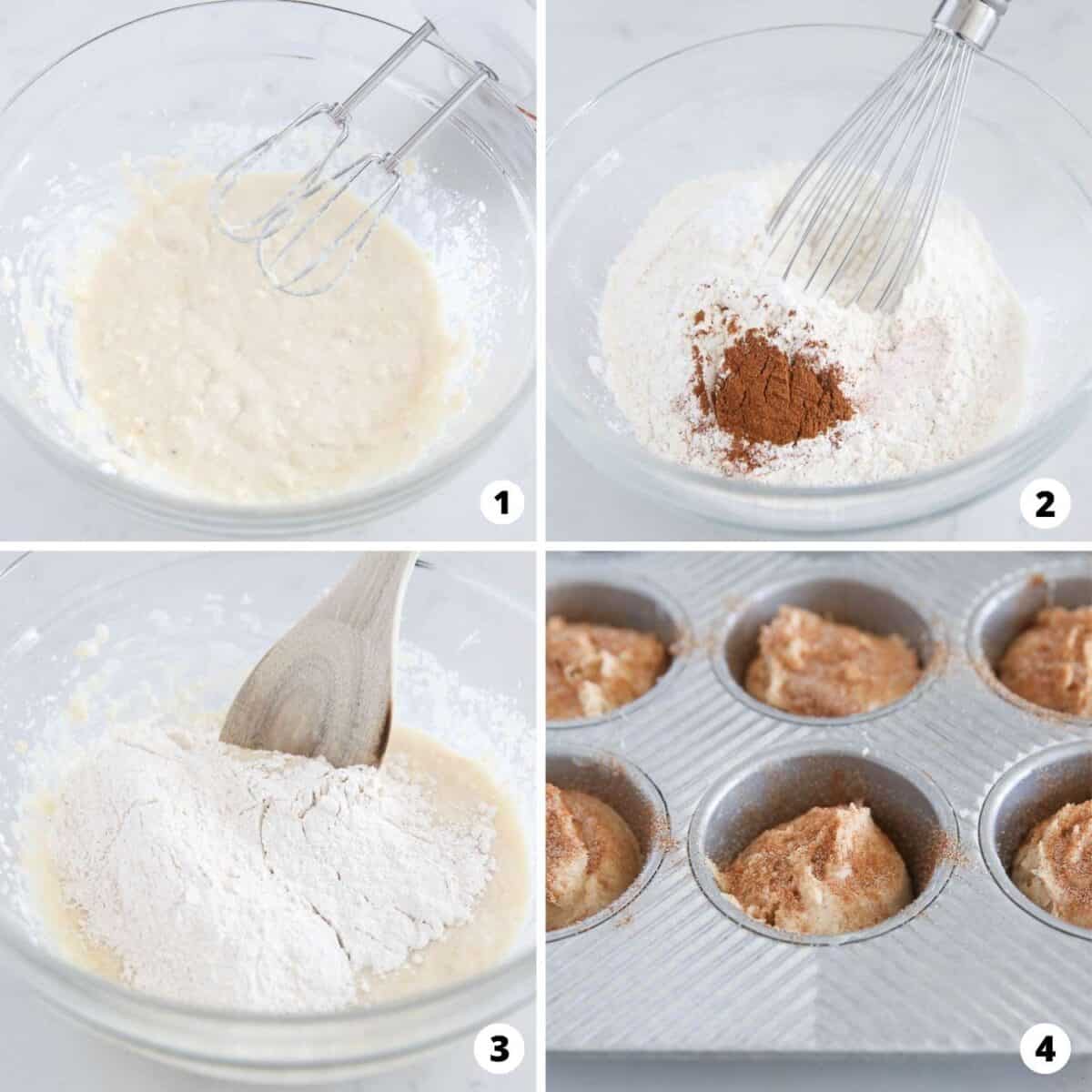Showing how to make snickerdoodle muffins.