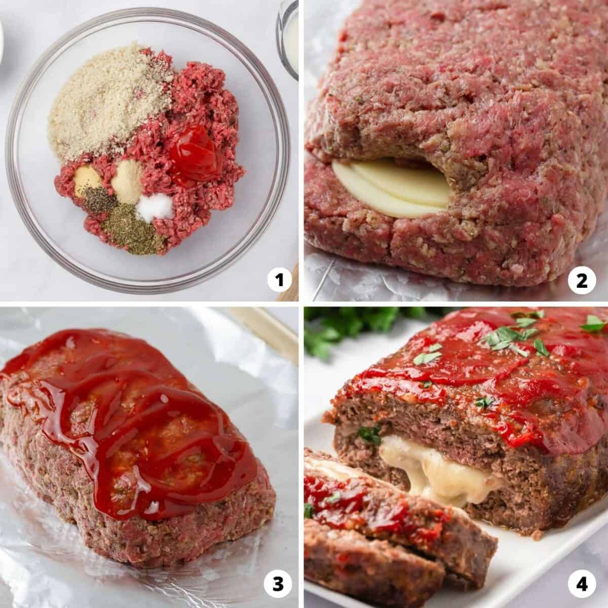 Showing how to make stuffed meatloaf.