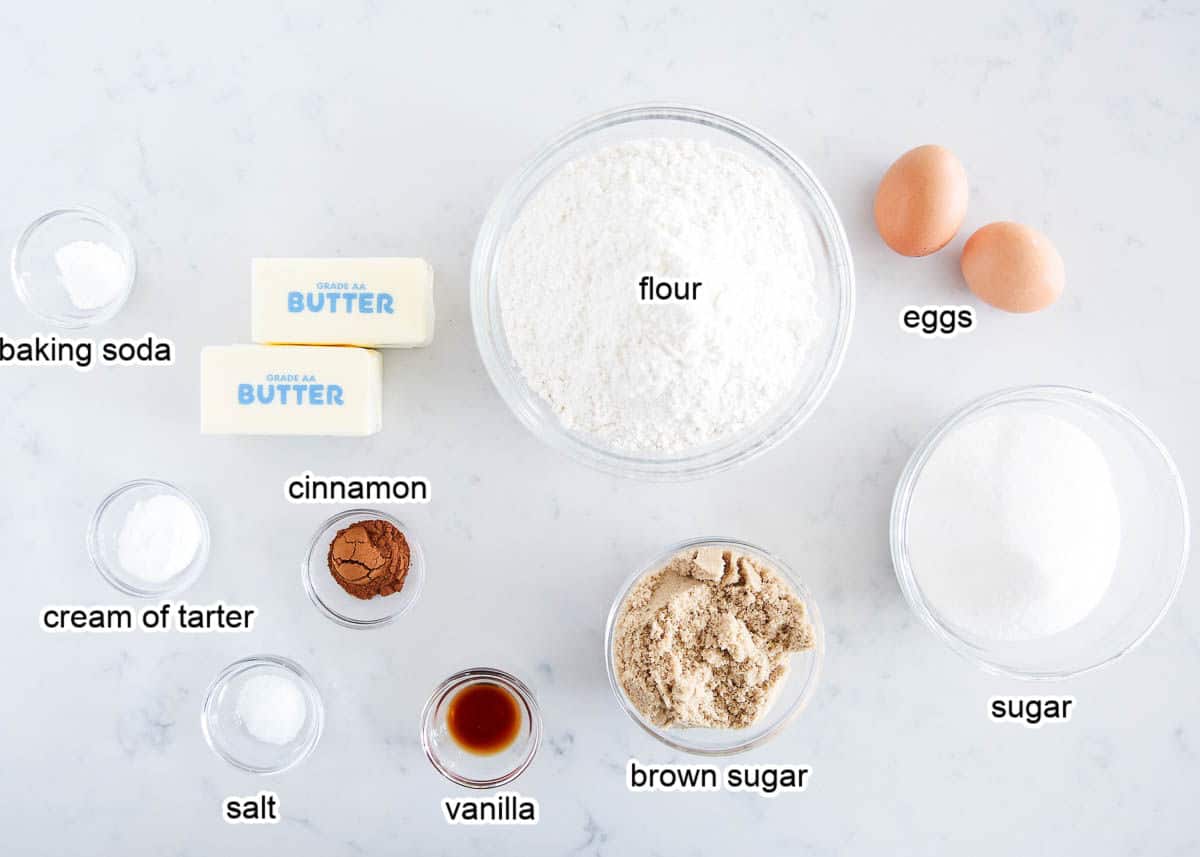 Snickerdoodle cookie ingredients on the counter. 