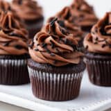 Chocolate cupcakes from scratch with chocolate frosting.