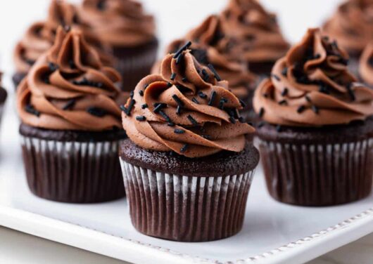 Chocolate cupcakes from scratch with chocolate frosting.