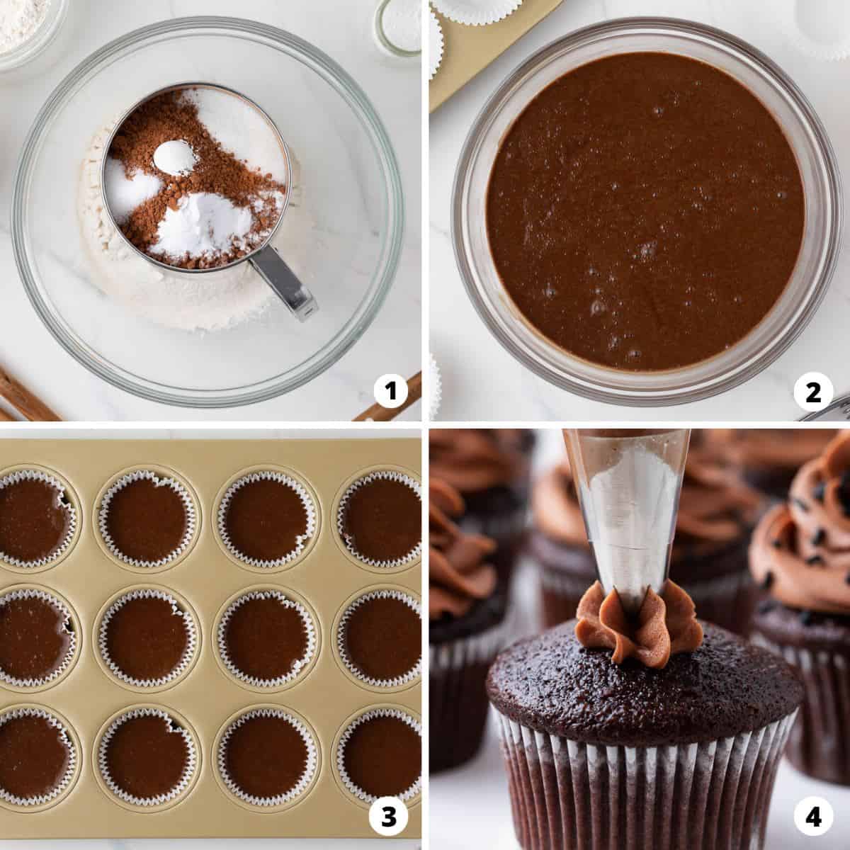 Showing how to make chocolate cupcake from scratch. 