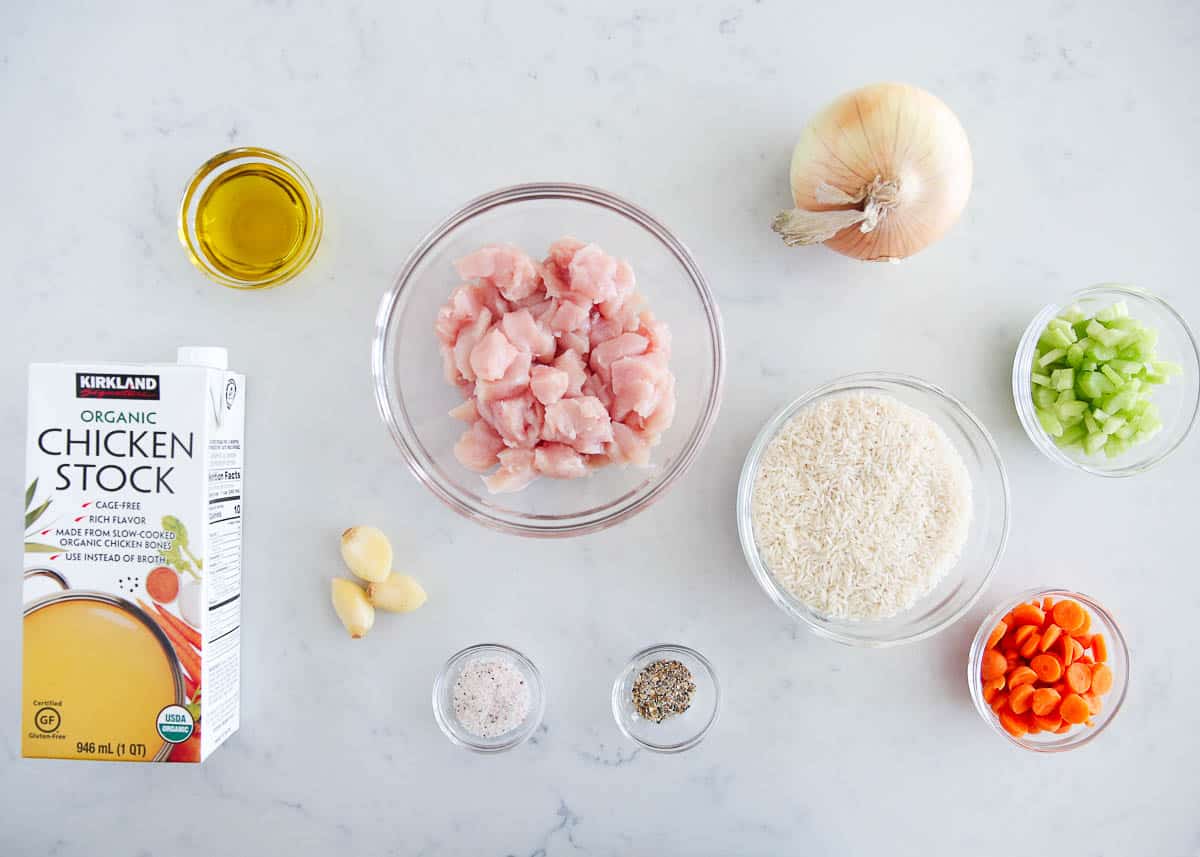 Instant Pot Chicken and Rice Ingredients on Counter.
