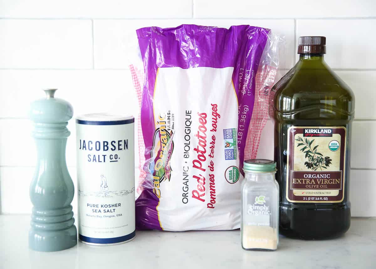 Roasted red potato ingredients on counter.