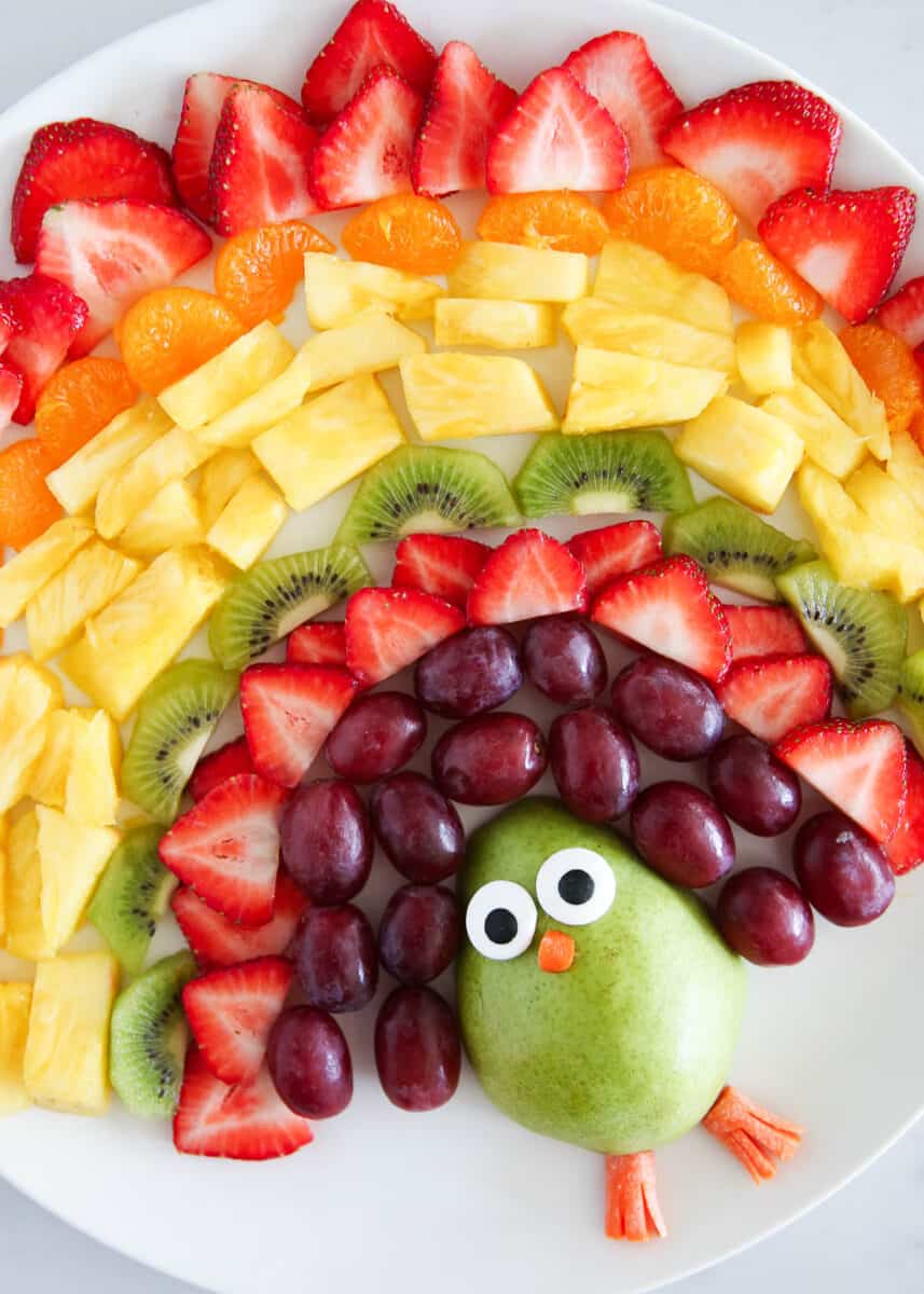 Turkey fruit platter on a plate.