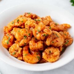 Copycat Bonefish bang bang shrimp in a white bowl.