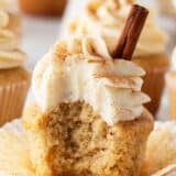 Eggnog Cupcake with a Bite Missing.