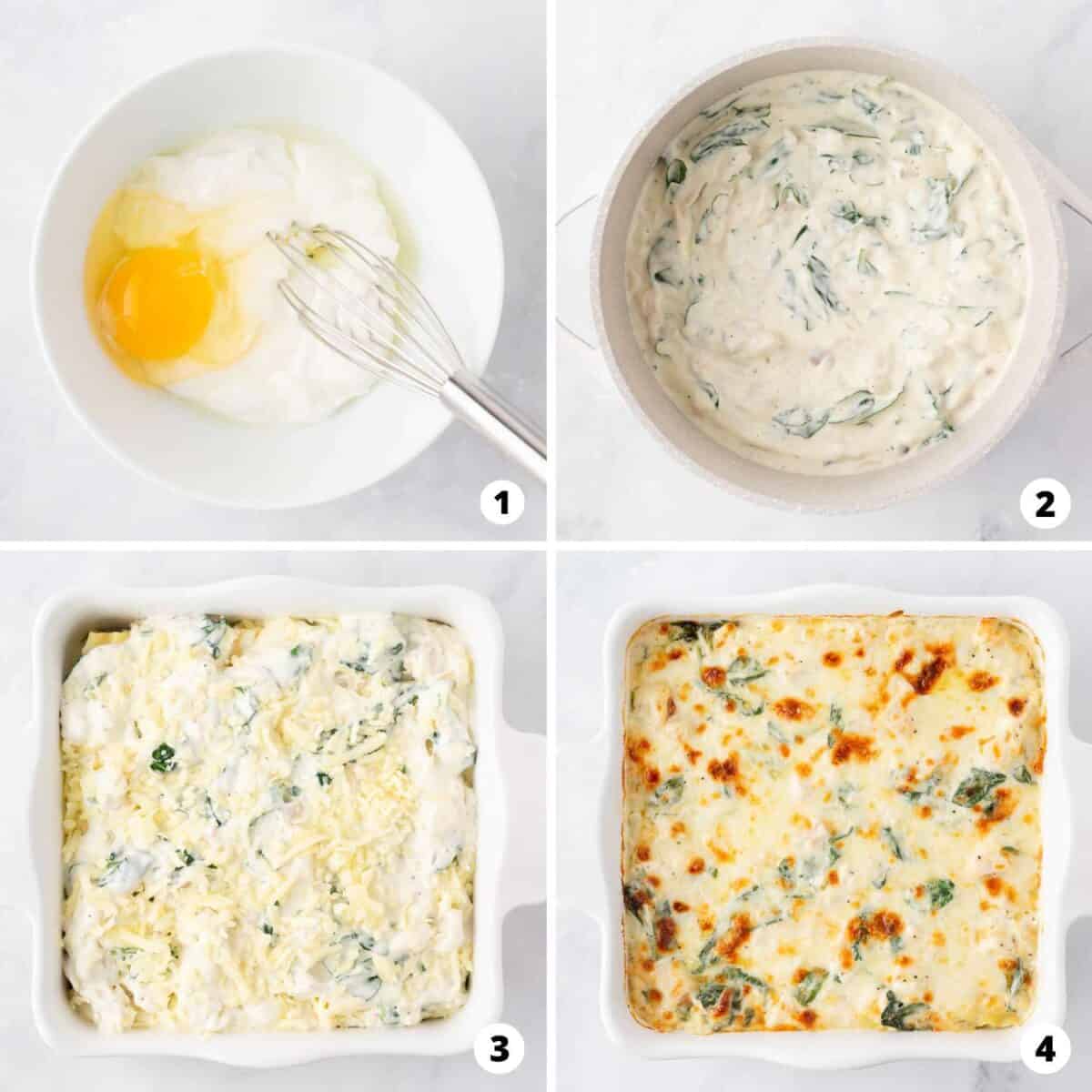 Showing how to make white chicken lasagna.