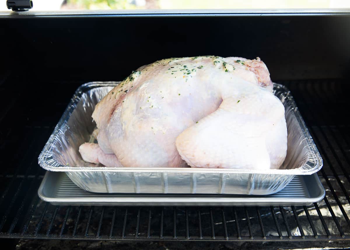 Turkey cooking in smoker.