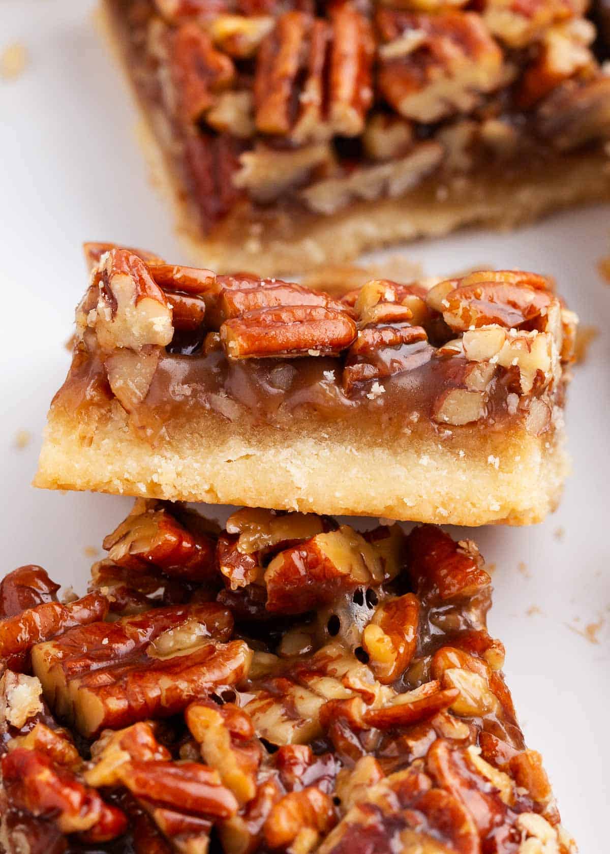 Pecan pie bars on a countertop.