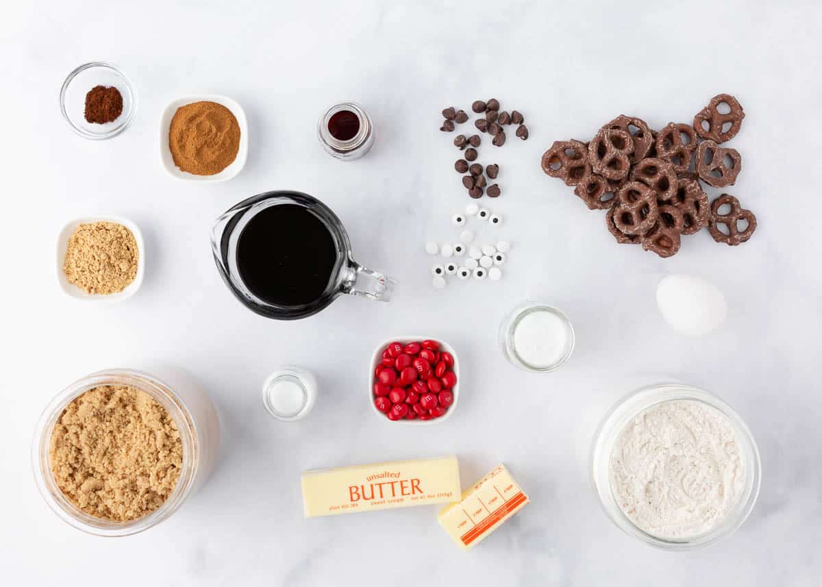 Reindeer Cookie ingredients on the marble counter.