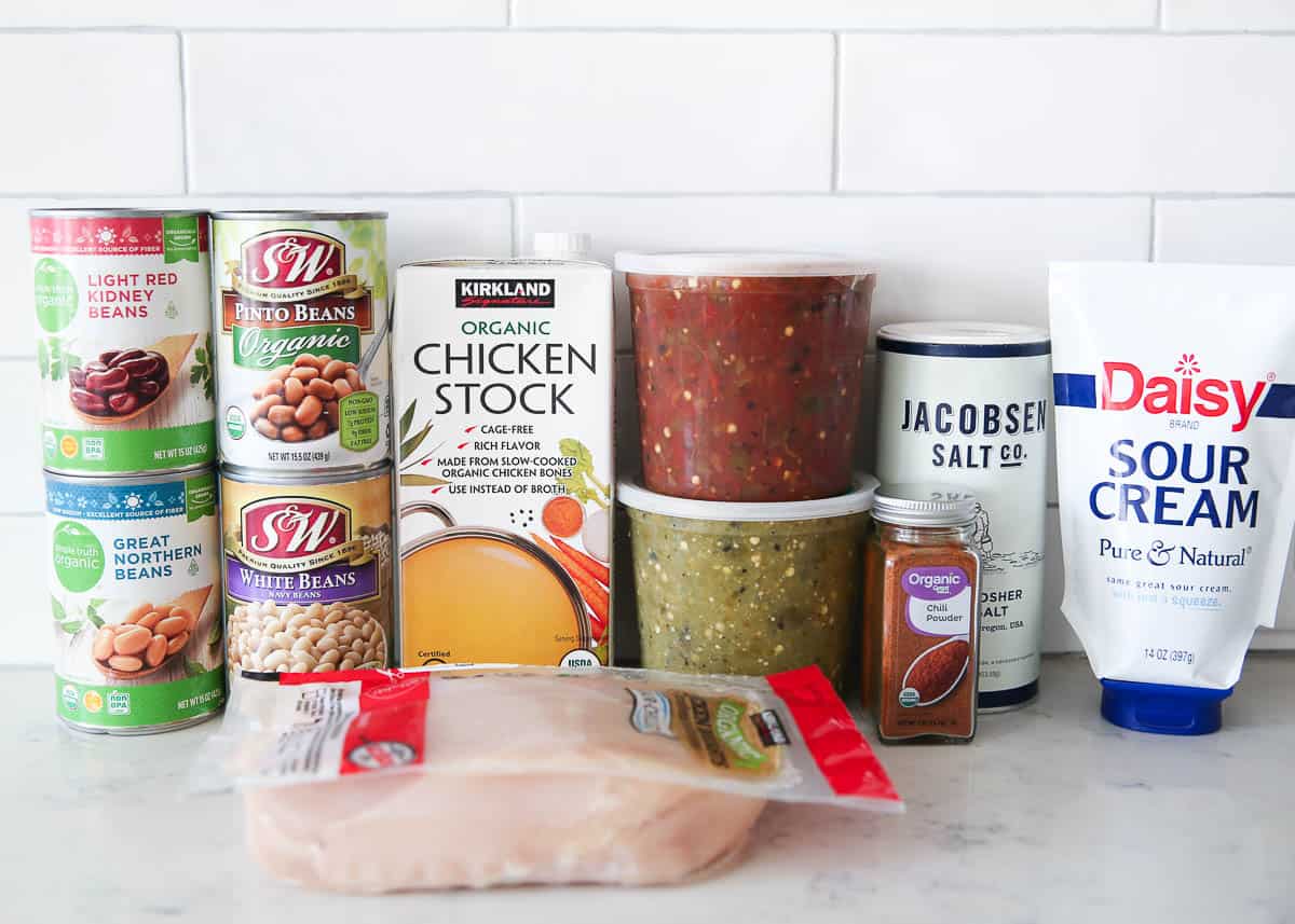 White chicken chili ingredients on counter.