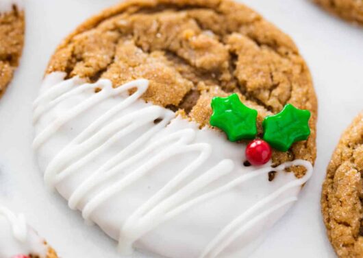 Ginger molasses cookies dipped in white chocolate.