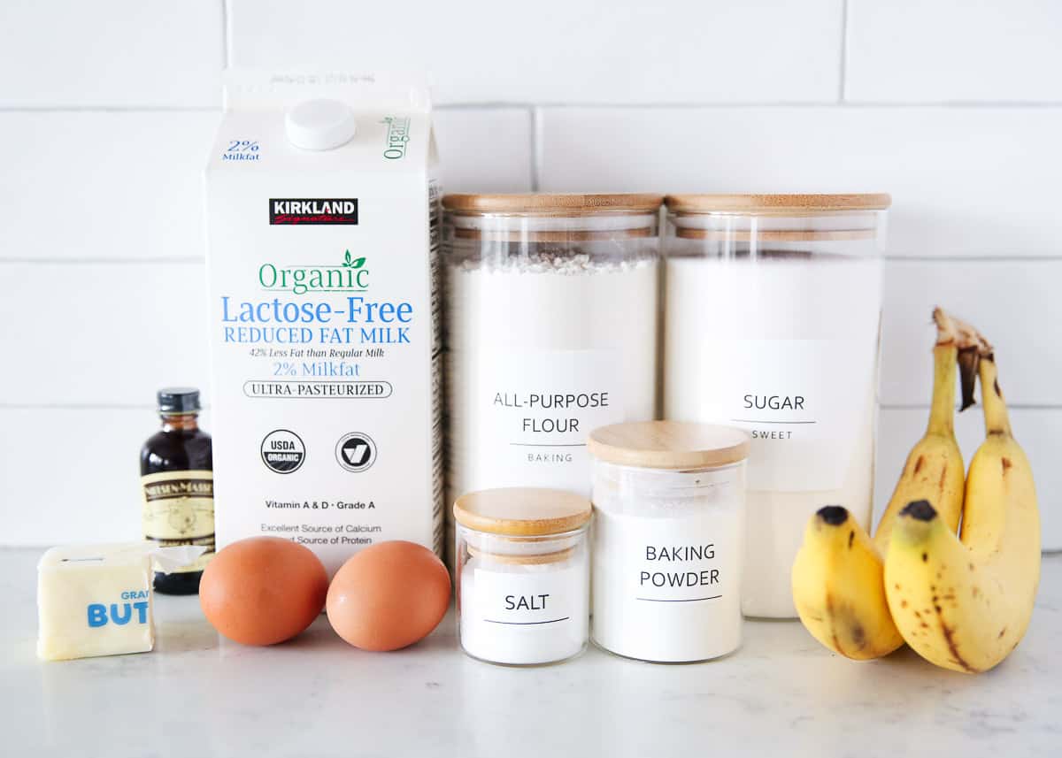 Banana pancake ingredients on counter.