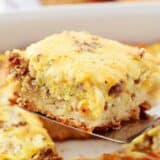 Slice of biscuit breakfast casserole.