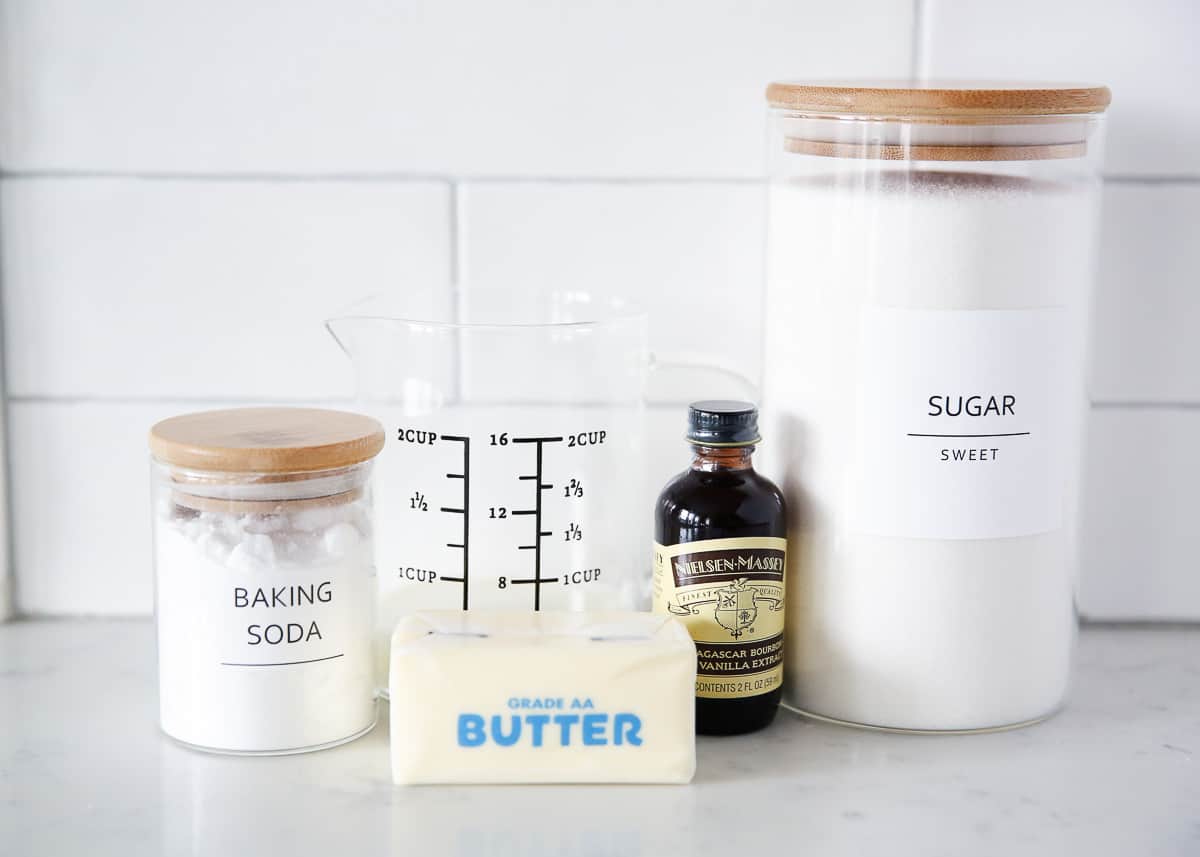 Buttermilk syrup ingredients on the counter.