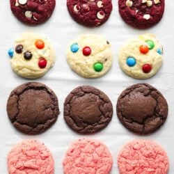 Cake mix cookies on parchment paper.