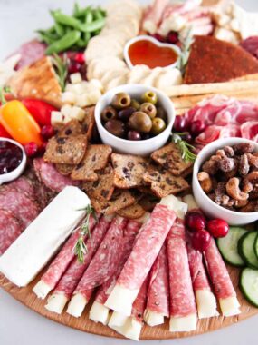 Charcuterie board on the counter.
