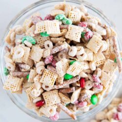Best Christmas Chex Mix in a glass bowl.