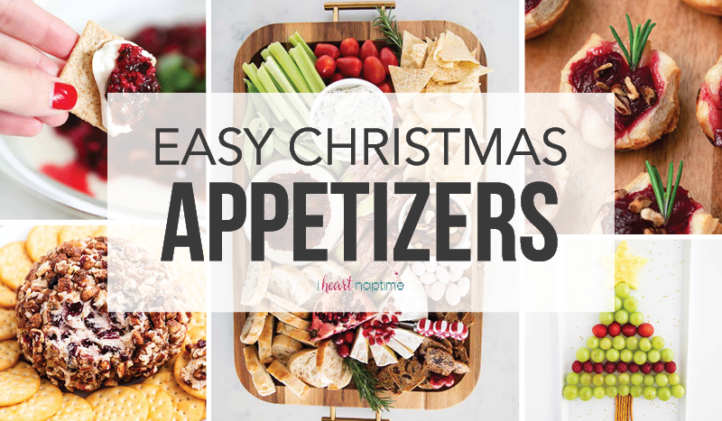Collage photo of appetizers with text reading "easy Christmas appetizers"