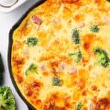 Frittata in an iron skillet.