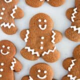 Gingerbread man cookies on counter.