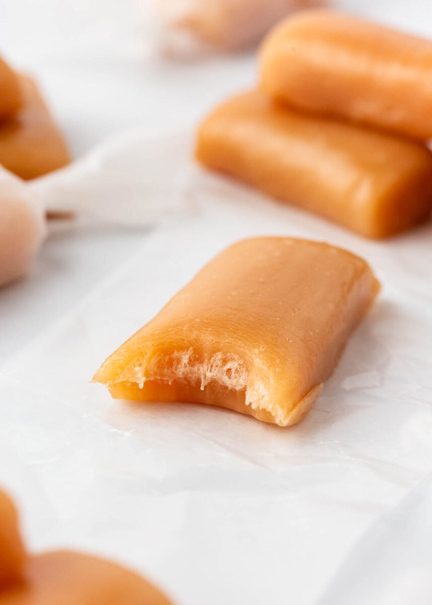 Wrapped homemade caramel candy.