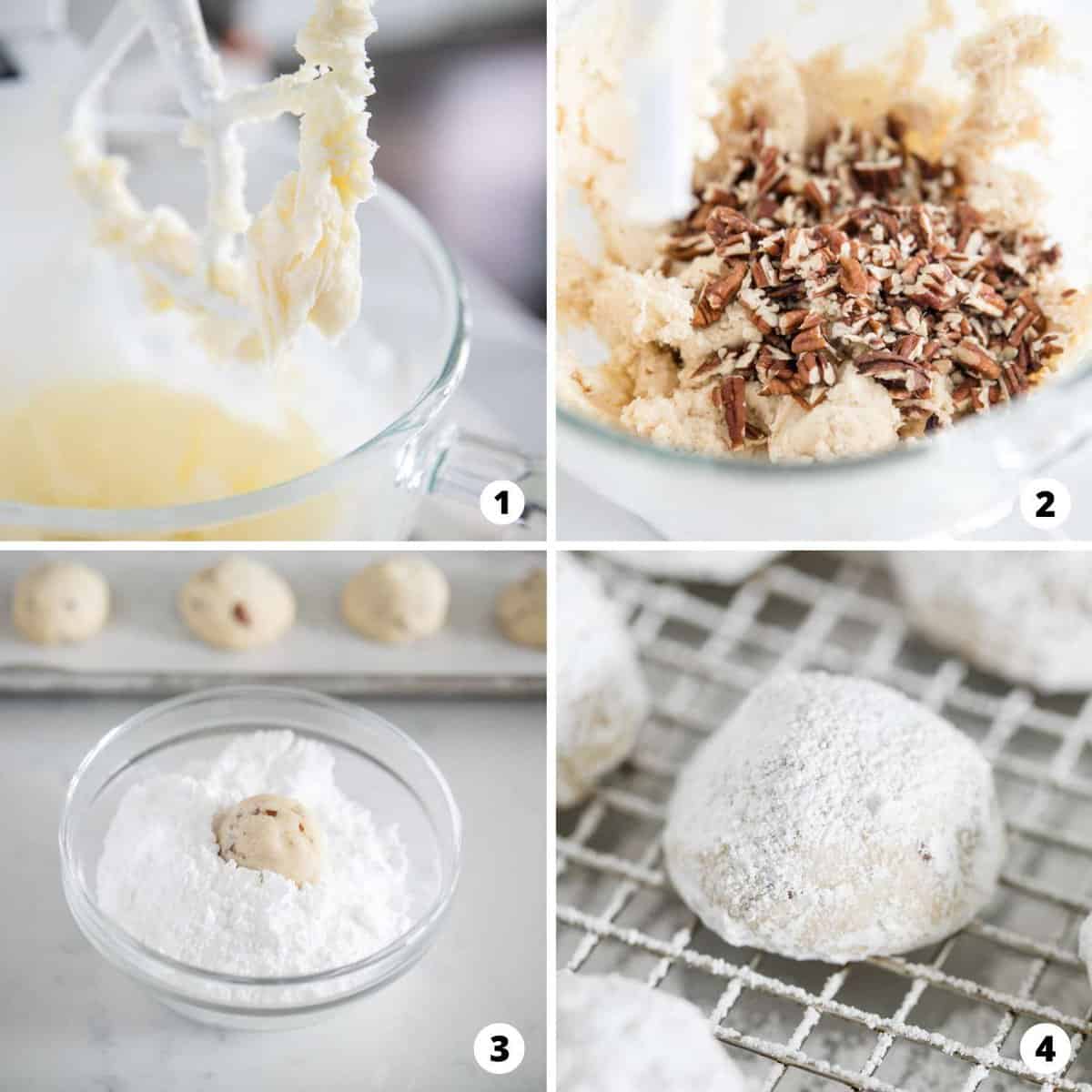Showing how to make Mexican Wedding Cookies in a 4 step collage.
