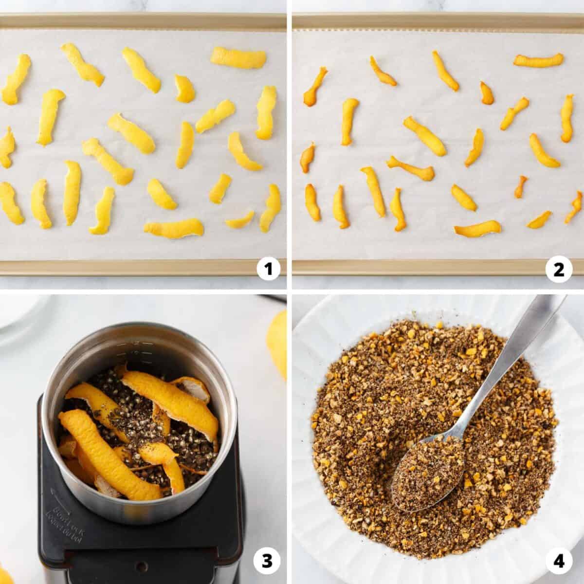 Showing how to make lemon pepper seasoning in a 4 step collage.