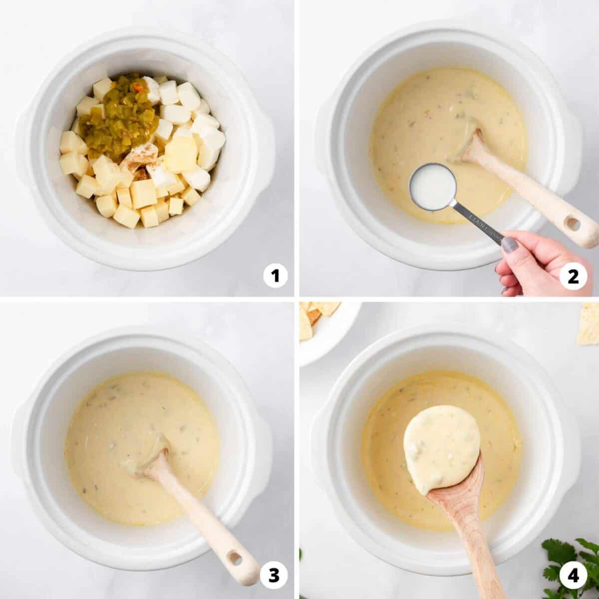Showing how to make queso blanco in a 4 step collage.