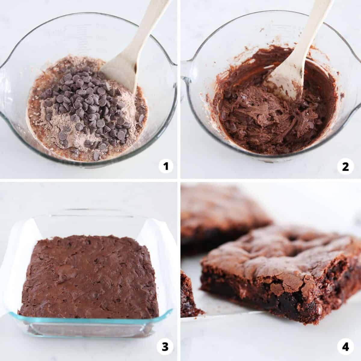 Showing how to make brownies out of a cake mix in a 4 step collage.