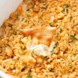 Jalepeno popper dip with pita chips.
